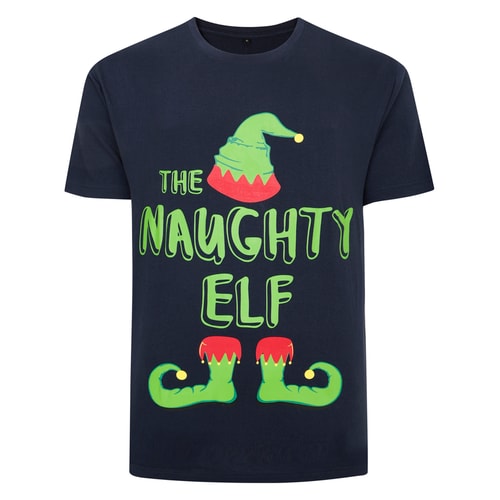 Bigdude The Naughty Elf Print T-Shirt Navy Tall